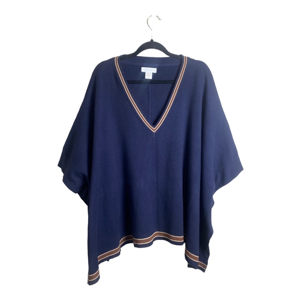 House of Harlow 1960 Poncho Sweater One Size Cape Cardigan V-Neck Navy